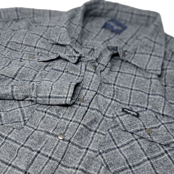 Wrangler Snap Up Flannel Shirt Men's XXL Gray‎ Long Sleeve Plaid - Picture 1 of 5